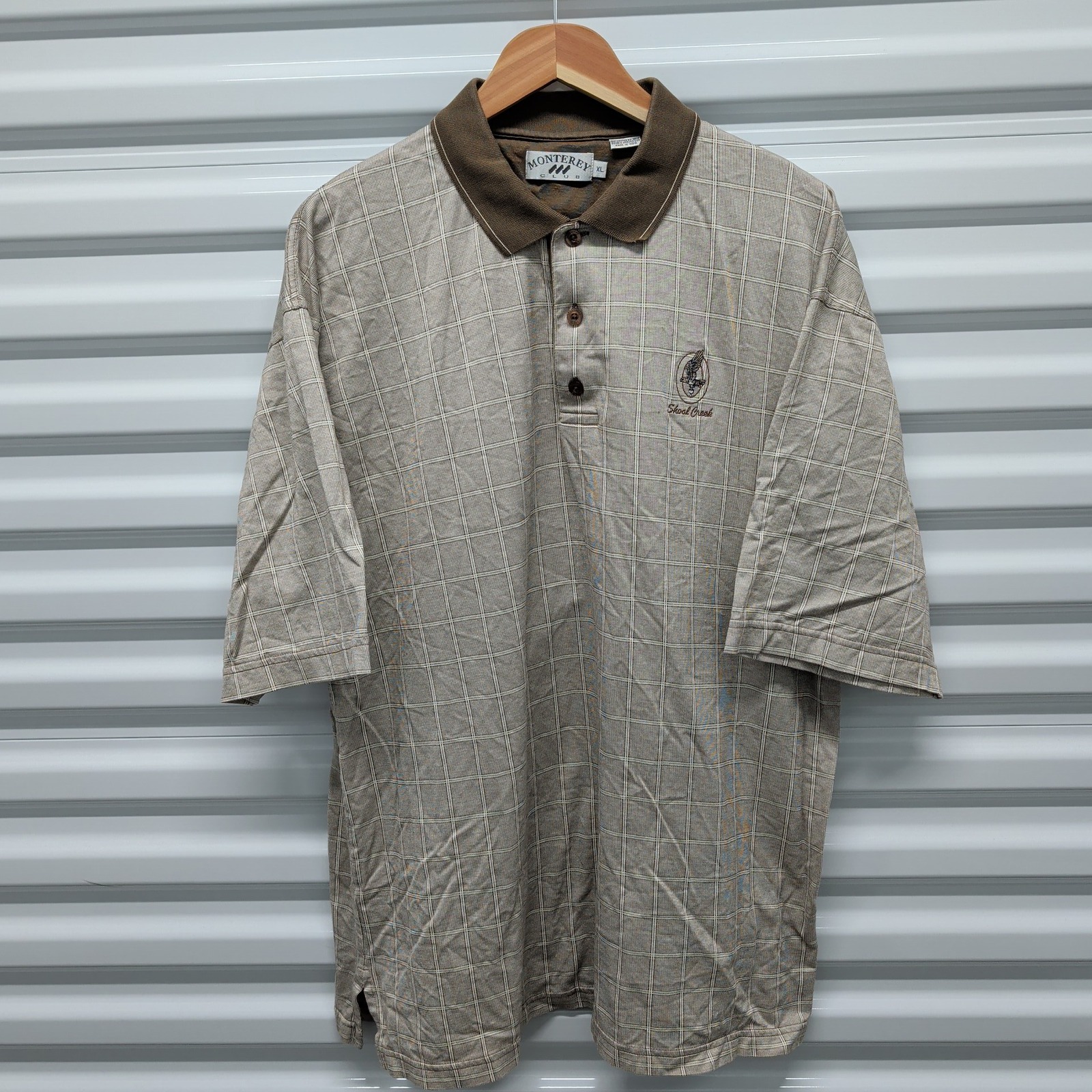 Monterey Club Polo Shirt XL Mens Tan Brown Plaid Shoal Creek Mercerized Cotton — photo 2