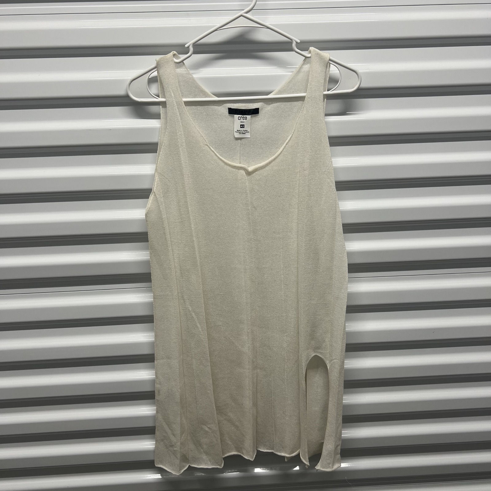 Crea Concept Size 42 Women Cream Knit V-Neck Sleeveless Side Slit Tunic Top — photo 2