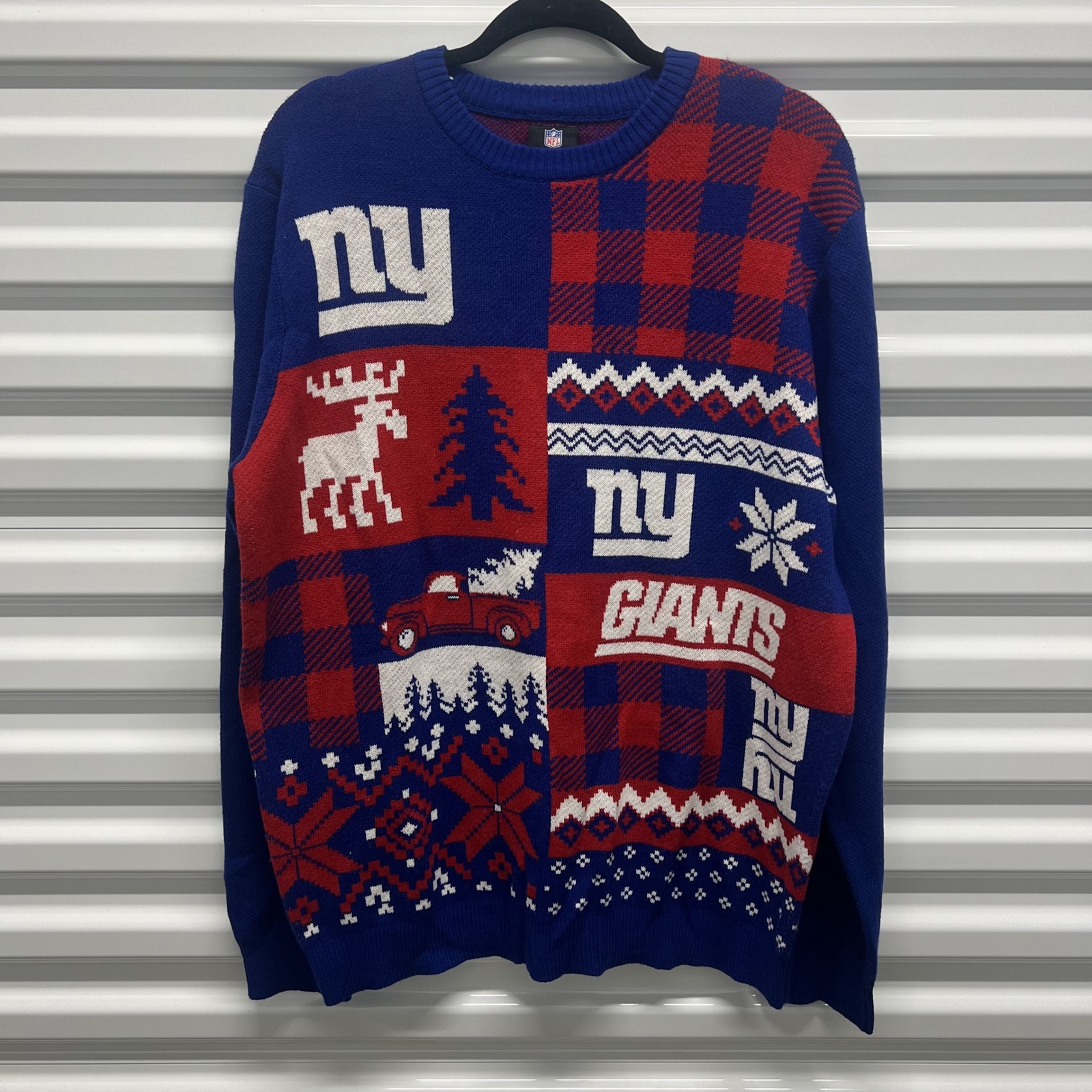 NFL Team Apparel New York Giants Size L Mens Blue Ugly Christmas Sweater Knit — photo 2