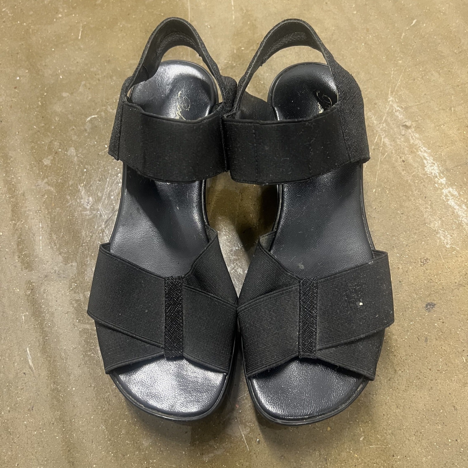 Robert Clergerie Paris Platform Wedge Sandals 38.5 Womens Black Elastic Stretch — photo 2