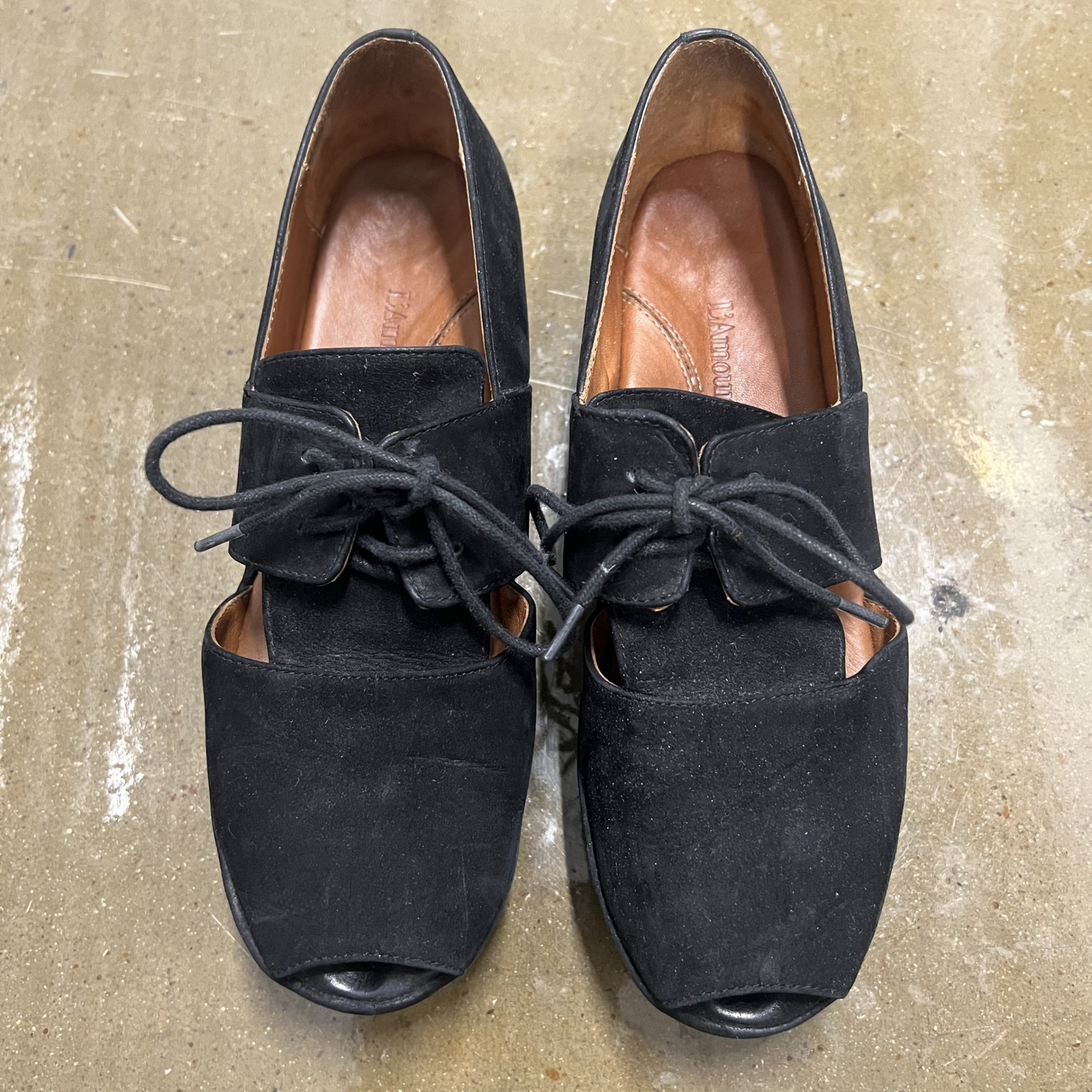 L'Amour Des Pieds Size 8 Black Suede Peep Toe Cutout Platform Oxfords Shoes — photo 2