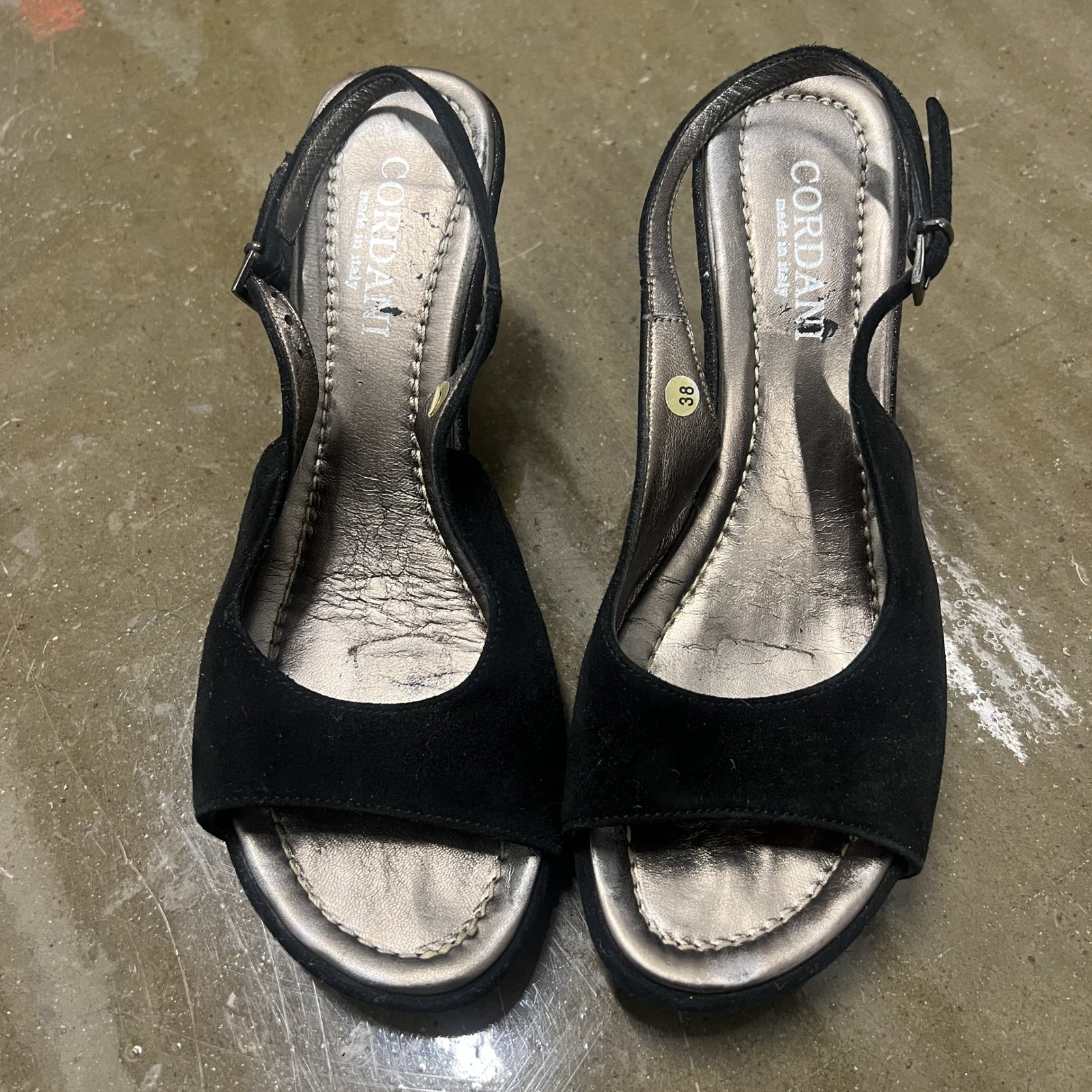 Cordani Size 38 Womens Black Suede Studded Wedge Sandals Slingback Made in Italy — photo 2