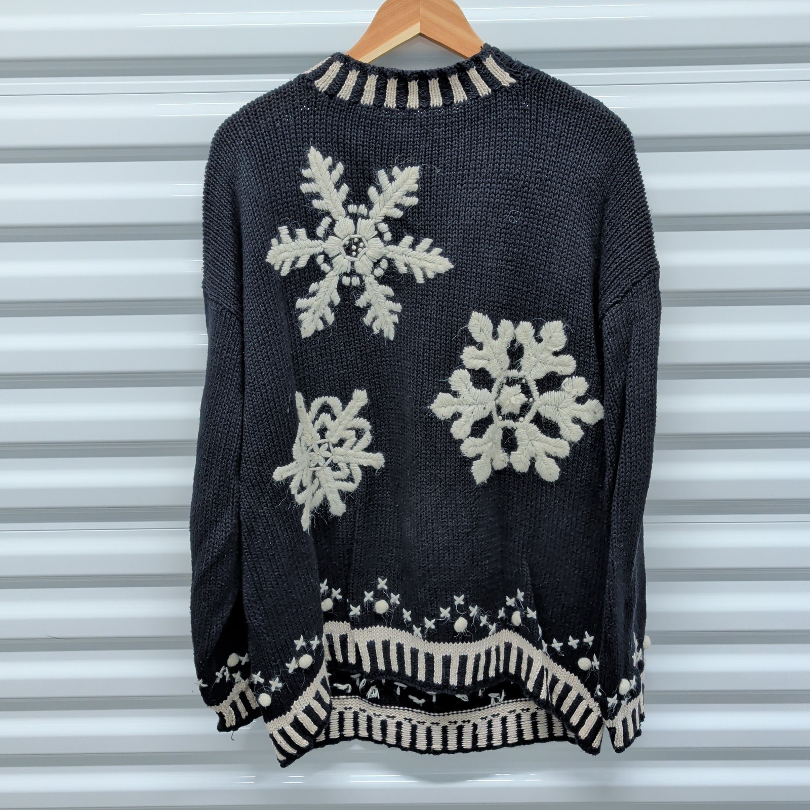 Lizi Ruch Vintage Snowflake Sweater Large Womens Black Ivory Chunky Knit Cotton — photo 2