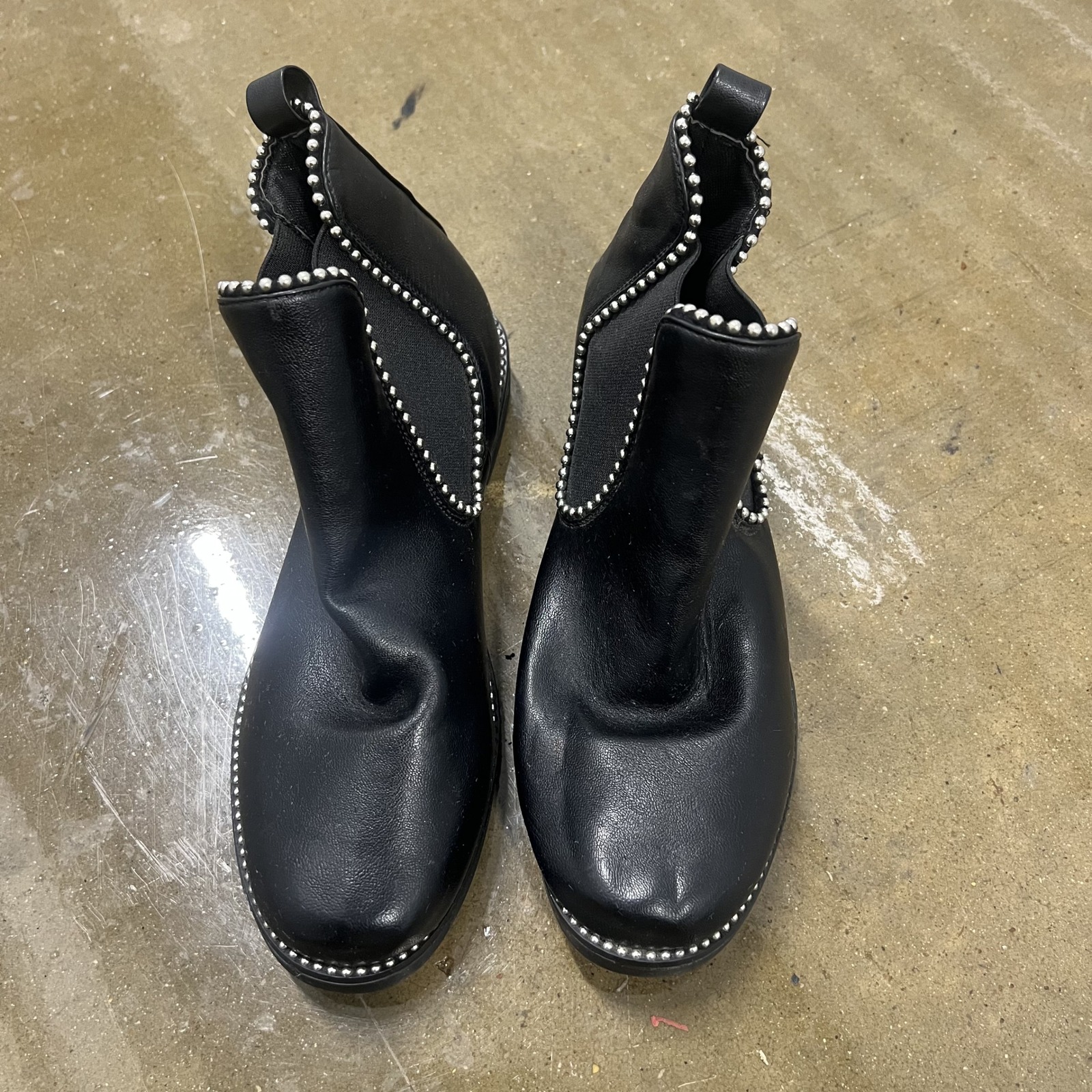 Unbranded Studded Chelsea Ankle Boots Size 40 Women Black Faux Leather Low Heel — photo 2