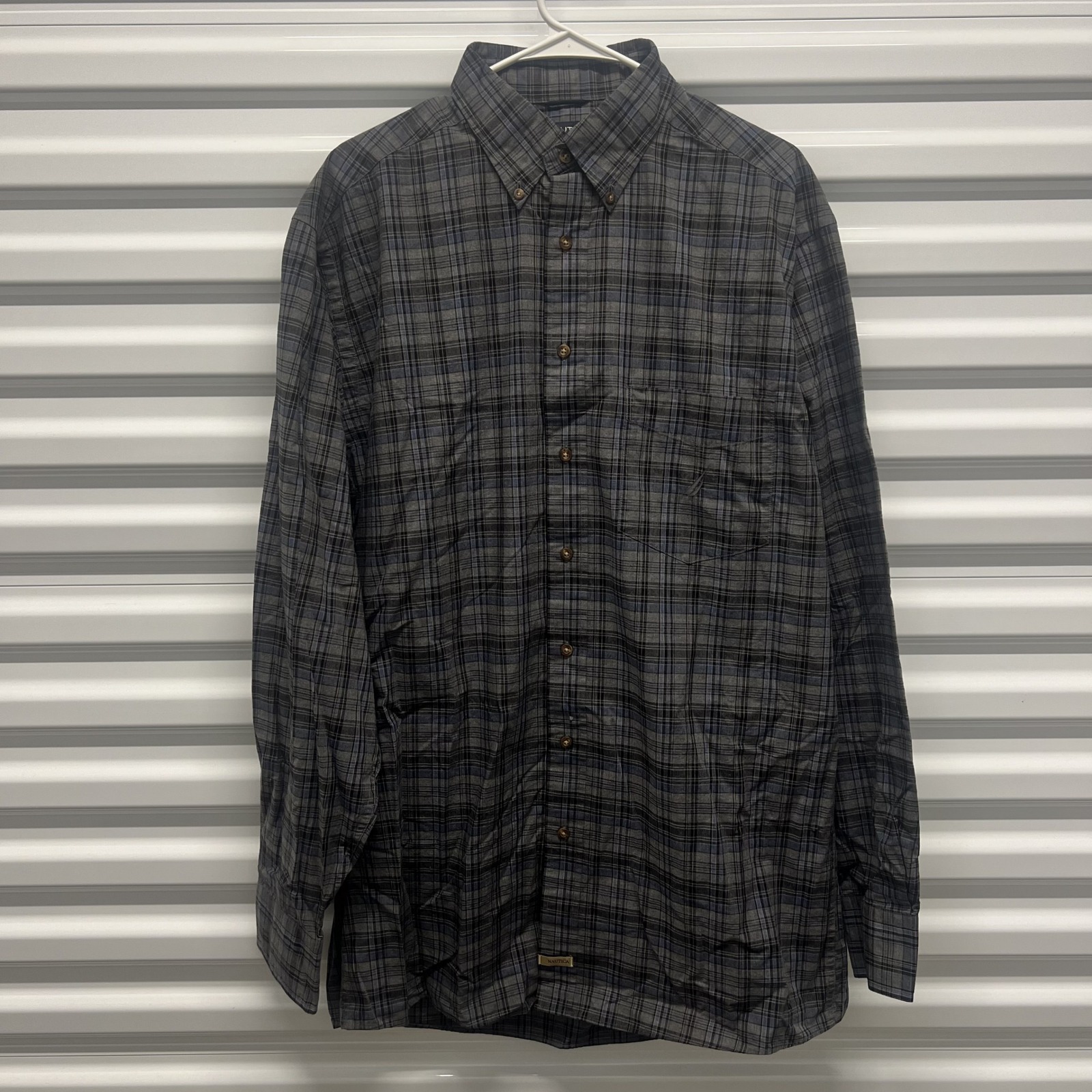 Nautica Plaid Button Down Shirt LT Mens Tall Grey Heather Poplin Long Sleeve — photo 2