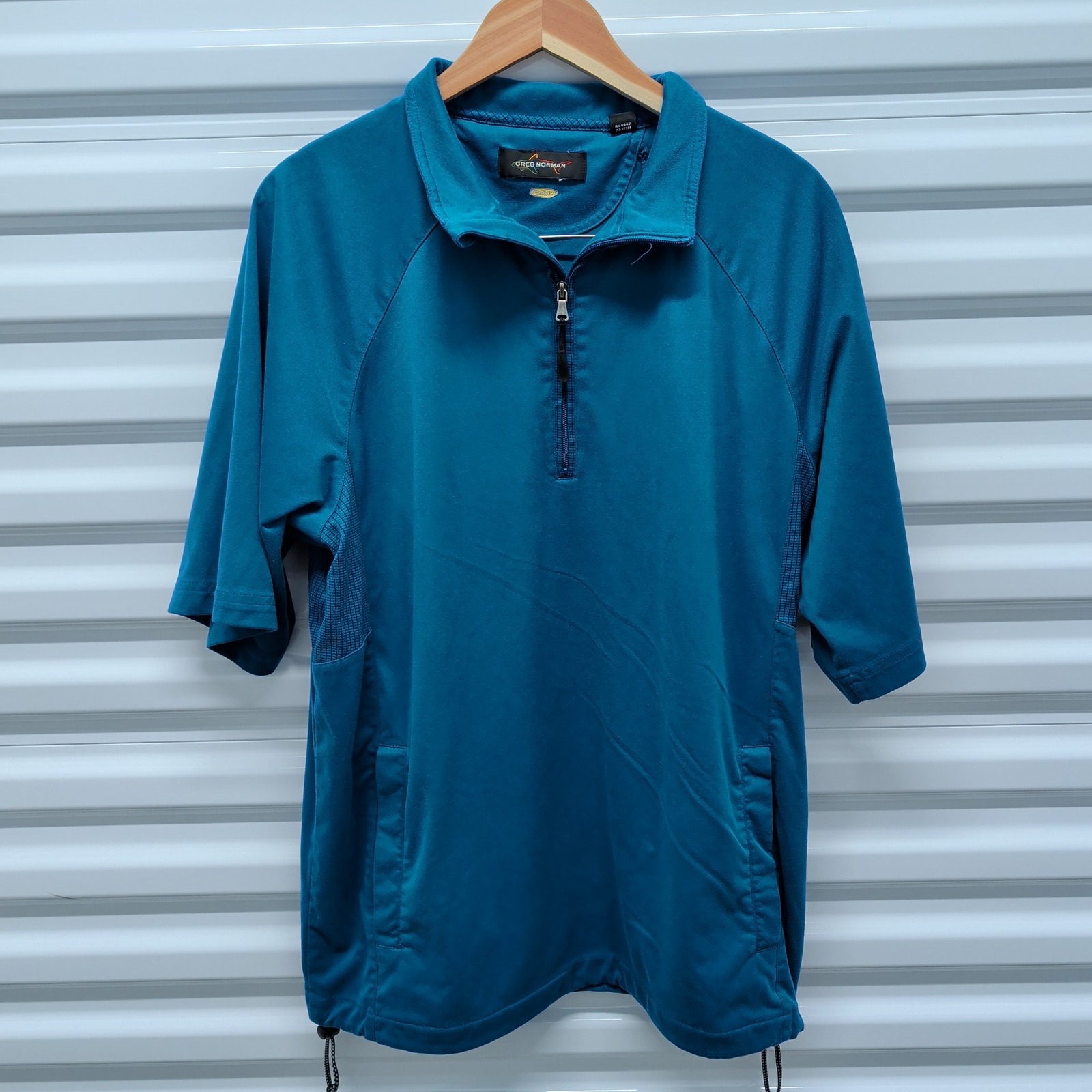 Greg Norman Windbreaker Size M Mens Teal Blue Play Dry Quarter Zip Golf Pullover — photo 2
