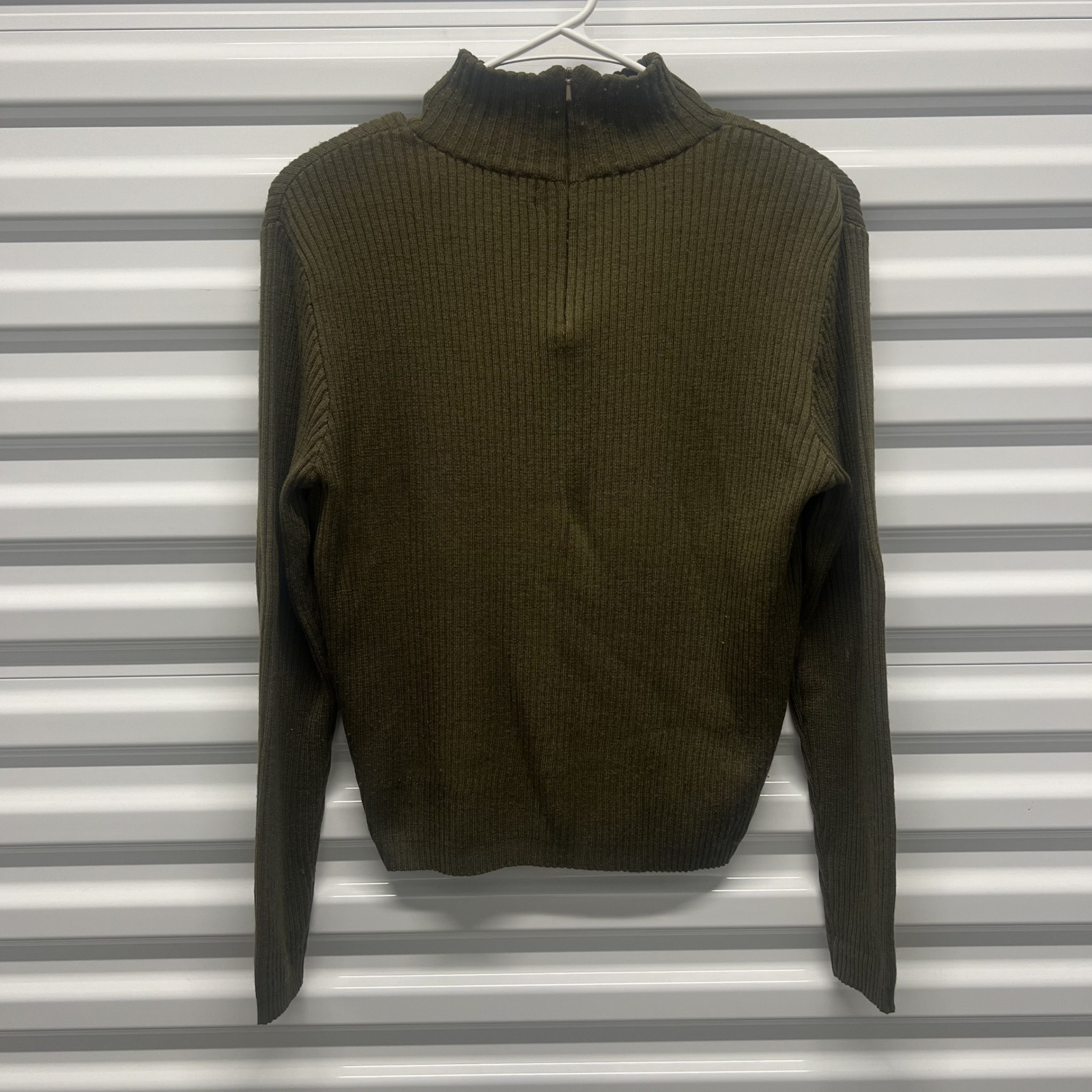 Carlisle Sweater Size L Womens Olive Green Wool Silk Ribbed Half Zip Mock Neck — photo 2