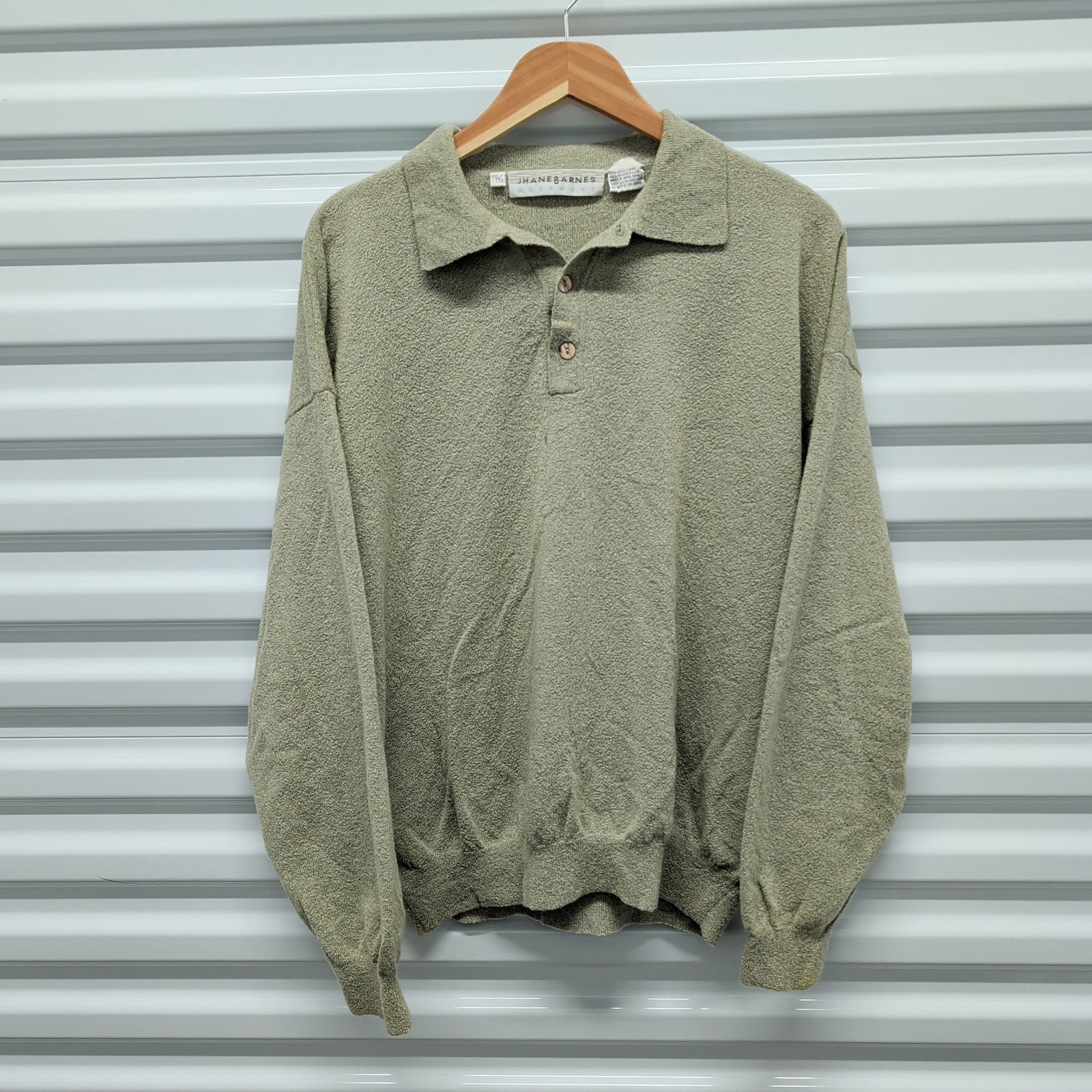 Jhane Barnes Polo Sweater Size XXL Mens Sage Green Wool Blend Textured Knit P-13 — photo 2