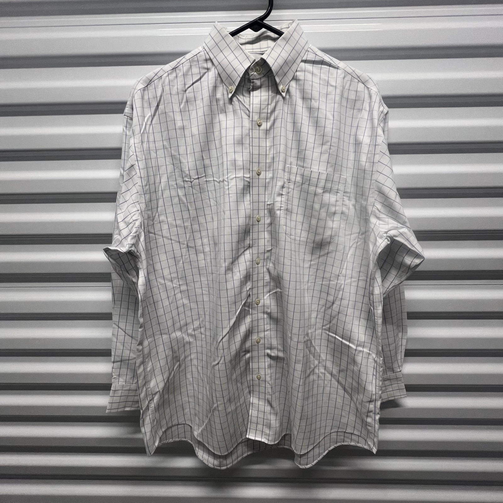Jos. A. Bank Size 16-34 Mens White Blue Windowpane Check Traveler's Cotton Shirt — photo 2