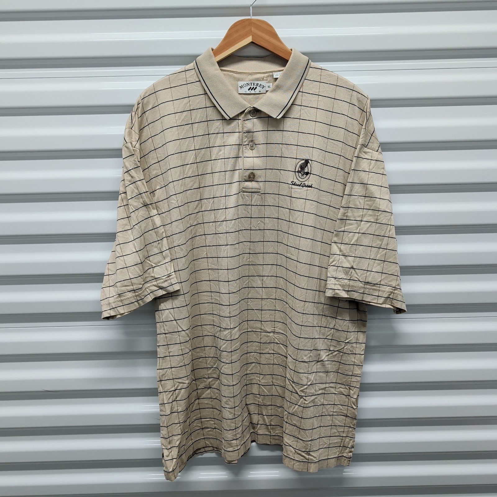 Monterey Club Polo Shirt XL Mens Beige Windowpane Shoal Creek Mercerized Cotton — photo 2
