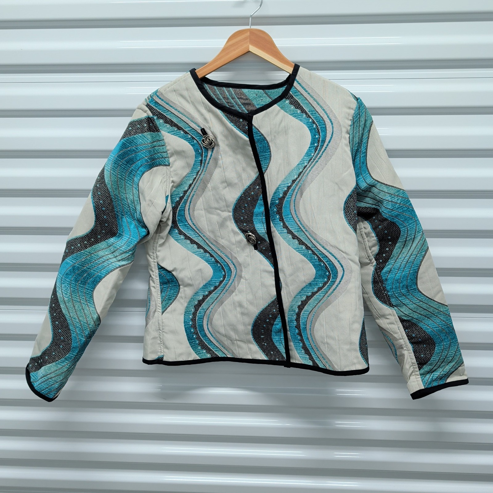 Windridge Jacket Size Medium Womens Turquoise Abstract Wave Art to Wear Blazer — photo 2