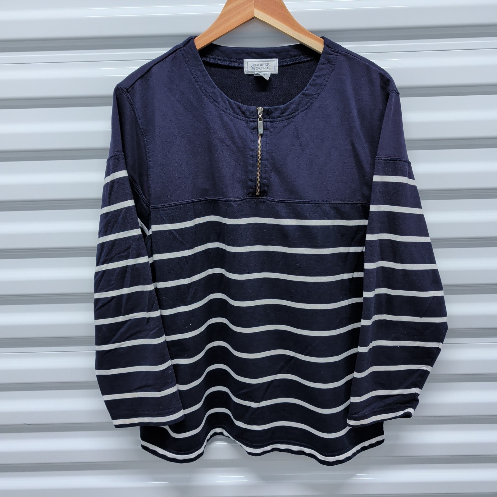 Jennifer Moore Size XL Womens Navy Blue White Striped Quarter Zip Sweatshirt — photo 2
