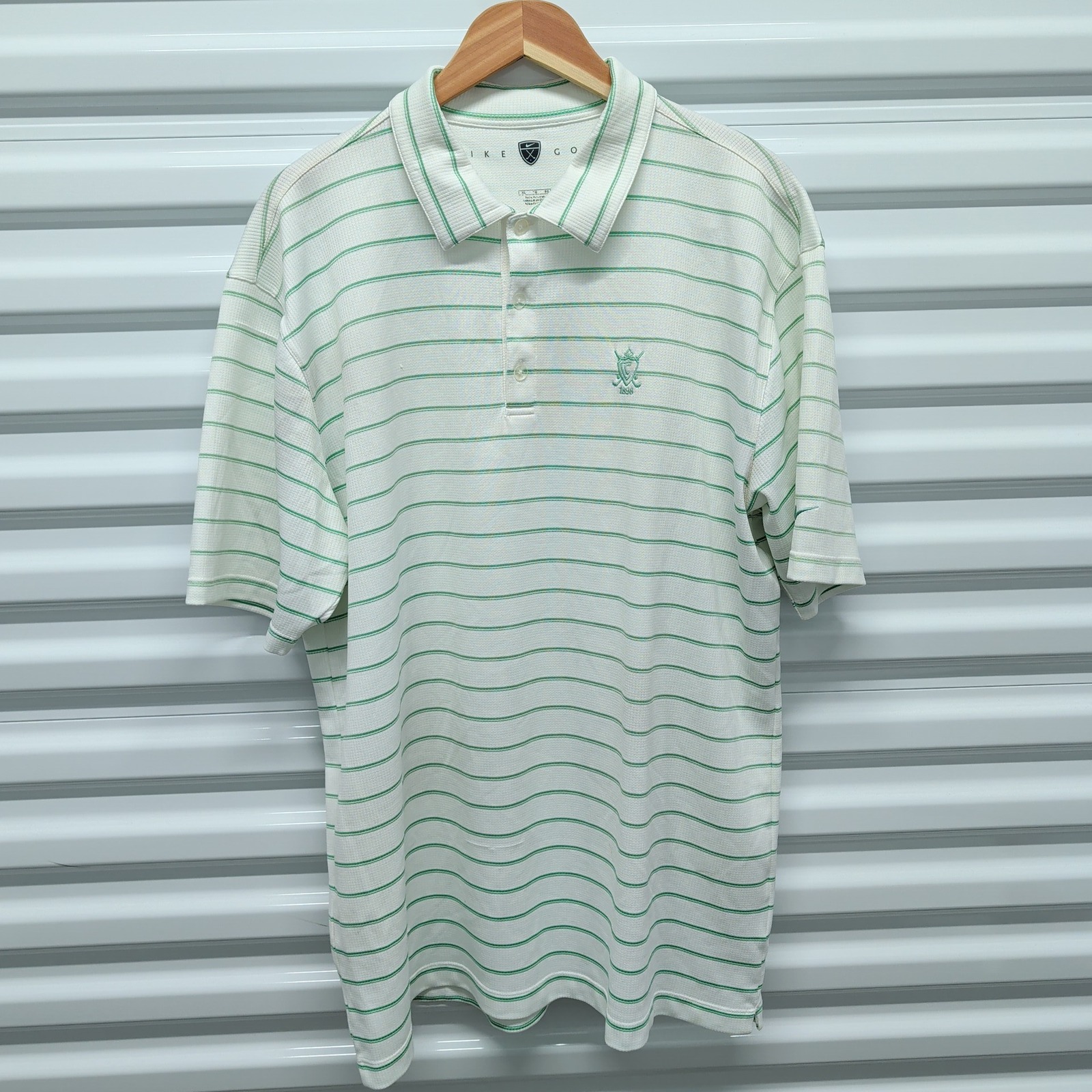 Nike Golf Size XL Mens White Green Striped Fit Dry Short Sleeve Polo Shirt Crest — photo 2