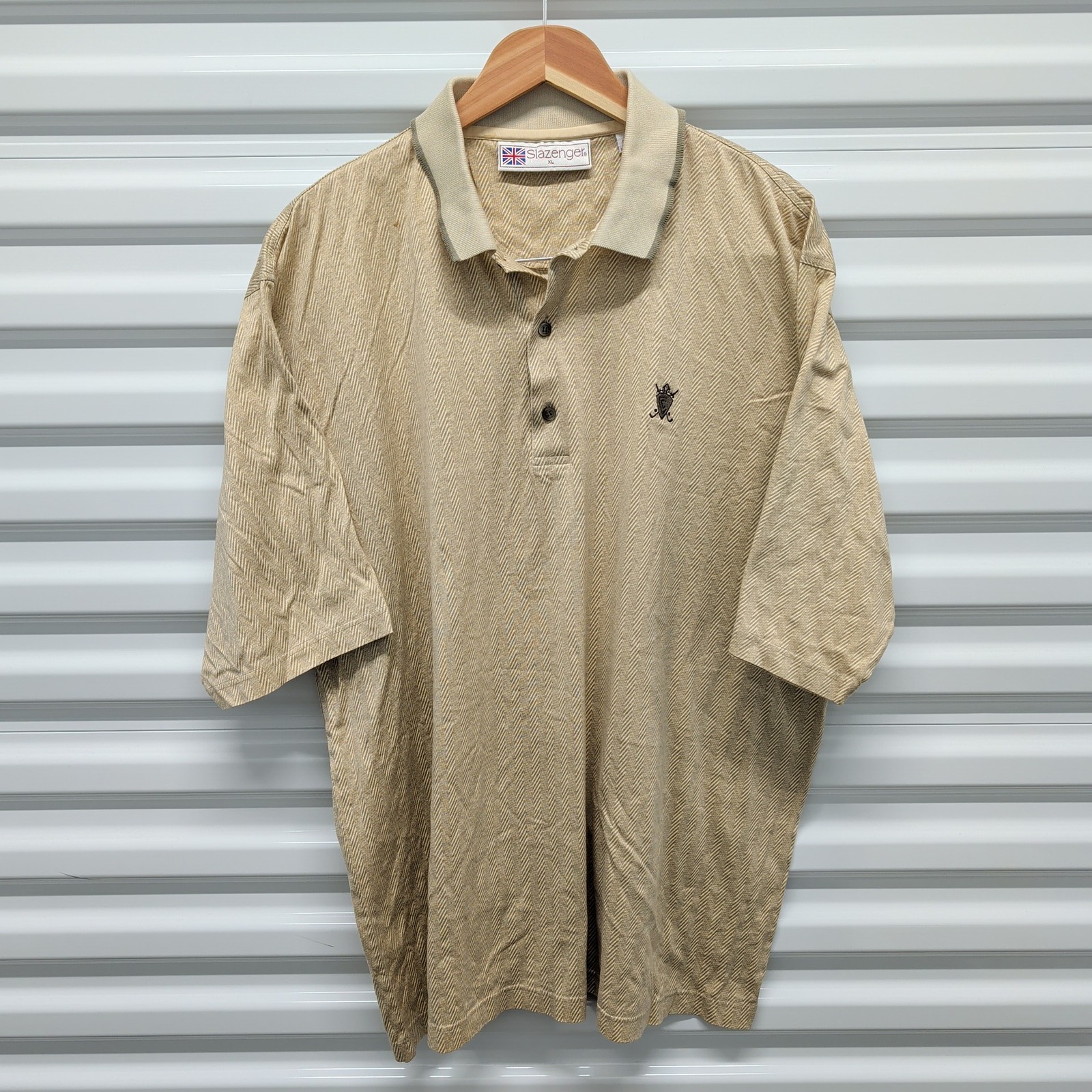 Slazenger Polo Shirt Size XL Mens Tan Beige Herringbone Cotton Golf Short Sleeve — photo 2